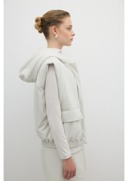 Önü Fermuarlı Kapüşonlu Çift Cepli Yelek Taş K2617005_044 fırsatları