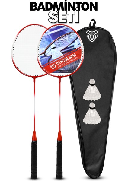 5'li Çantalı Set Badminton Raketi Seti 2 Raket + 2 Top + Çanta Amatör Çocuk-Genç Raket Top Seti 500