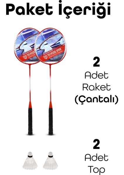 5'li Çantalı Set Badminton Raketi Seti 2 Raket + 2 Top + Çanta Amatör Çocuk-Genç Raket Top Seti 500 fiyatları