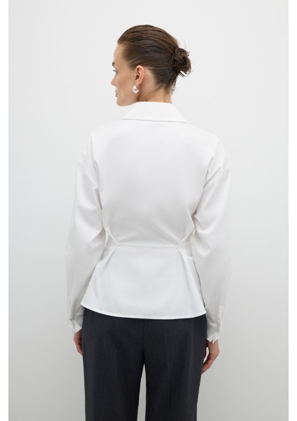 Beli Bağlama Detaylı Peplum Gömlek Beyaz K2613519_002