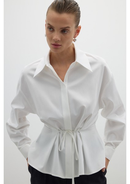 Beli Bağlama Detaylı Peplum Gömlek Beyaz K2613519_002 modelleri