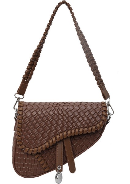 Moda Vahşi Retro Örgü Tek Omuz Çapraz Omuz Eyer Kadın Çanta (Yurt Dışından)
