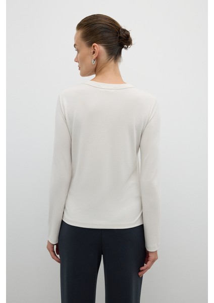 Bisiklet Yaka Uzun Kol T-Shirt Taş K2623837_044