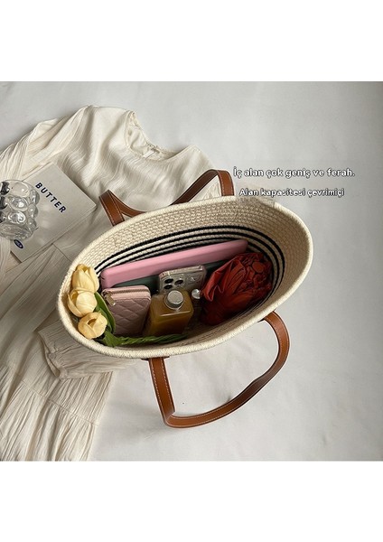 Hasır Büyük Kapasiteli Plaj Tatil Tote Omuz Çantası (Yurt Dışından) indirimleri