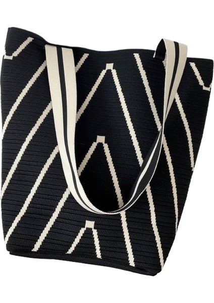 Dalgalı Örgü Alışveriş Büyük Kapasiteli Omuz Çantası (Yurt Dışından)