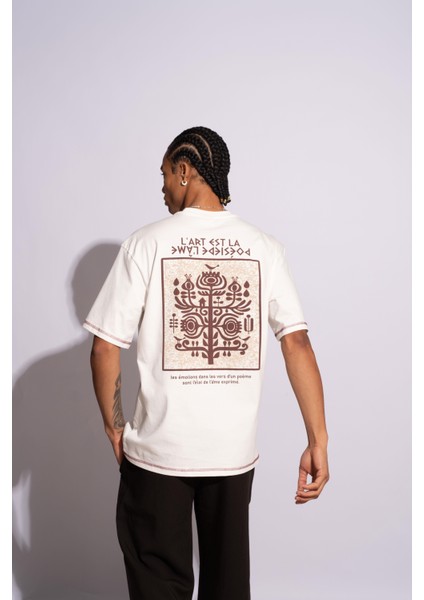 Erkek Oversize T-Shirt L'art Beyaz