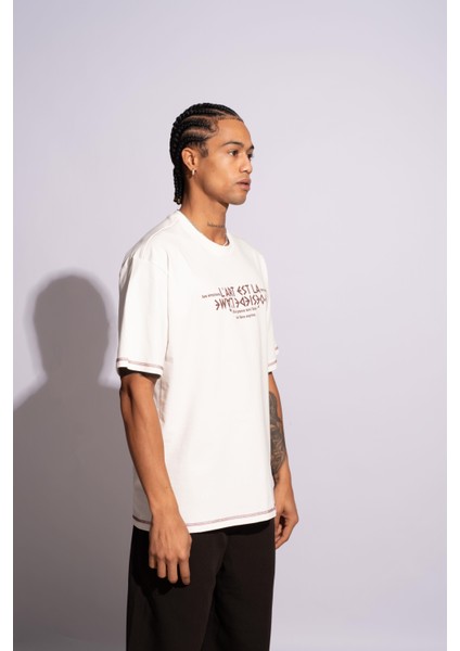 Erkek Oversize T-Shirt L'art Beyaz fiyatları