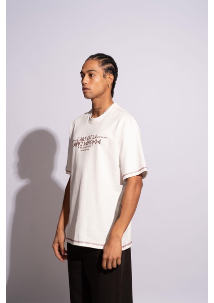 Erkek Oversize T-Shirt L'art Beyaz modelleri