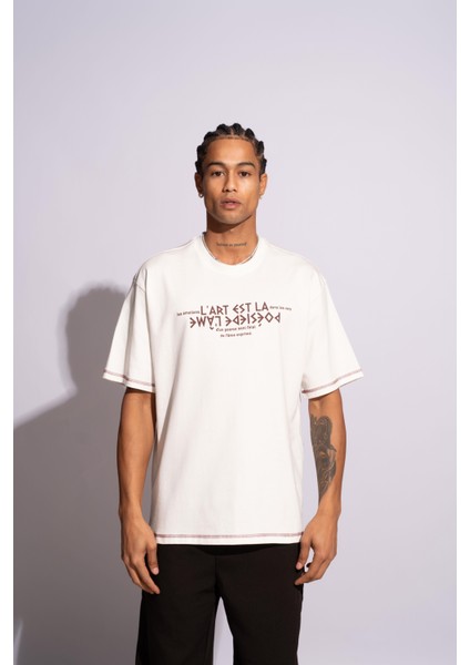 Erkek Oversize T-Shirt L'art Beyaz fırsatları