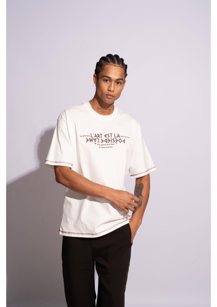Erkek Oversize T-Shirt L'art Beyaz indirimleri