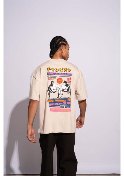Erkek Oversize T-Shirt Academie Bej