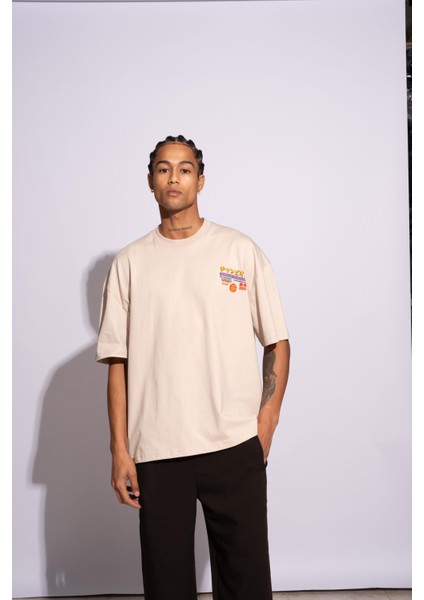 Erkek Oversize T-Shirt Academie Bej indirimleri