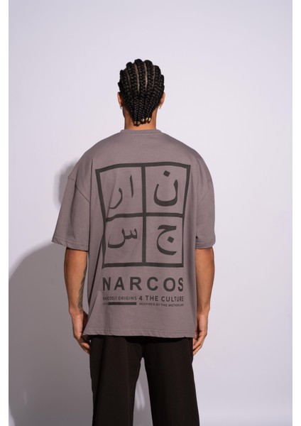 Erkek Oversize T-Shirt Arabic Gri