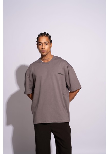 Erkek Oversize T-Shirt Arabic Gri fırsatları