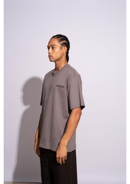 Erkek Oversize T-Shirt Life Fast Gri modelleri