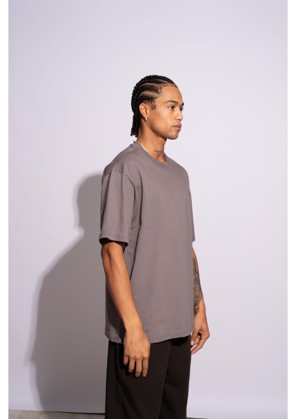 Erkek Oversize T-Shirt Life Fast Gri indirimleri