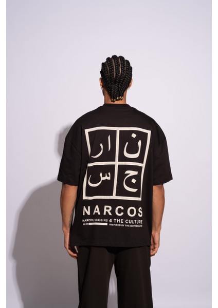 Erkek Oversize T-Shirt Arabic Siyah
