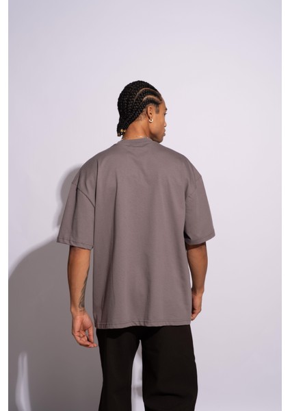 Erkek Oversize T-Shirt Mantar Gri modelleri