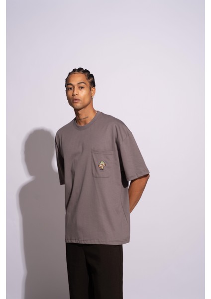Erkek Oversize T-Shirt Mantar Gri fırsatları