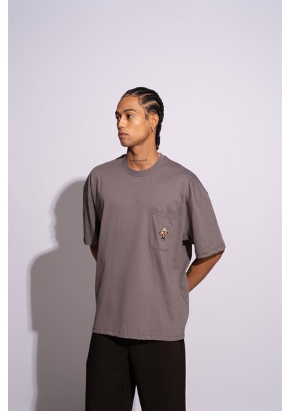 Erkek Oversize T-Shirt Mantar Gri indirimleri