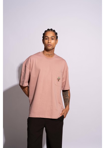 Erkek Oversize T-Shirt Mantar Pembe