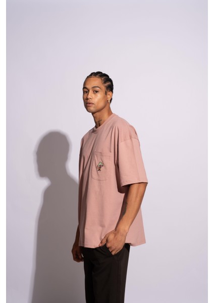 Erkek Oversize T-Shirt Mantar Pembe modelleri