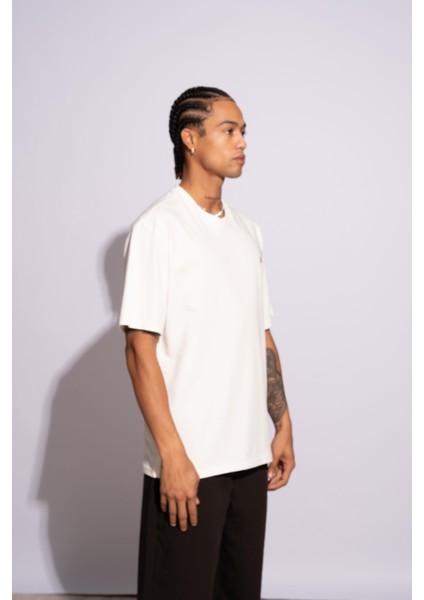 Erkek Oversize T-Shirt Life Fast Beyaz modelleri