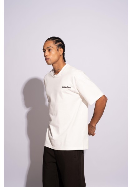 Erkek Oversize T-Shirt Life Fast Beyaz indirimleri