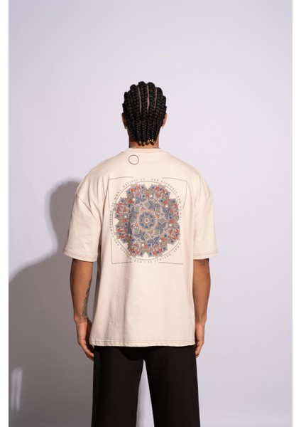 Erkek Oversize T-Shirt Mandela Bej