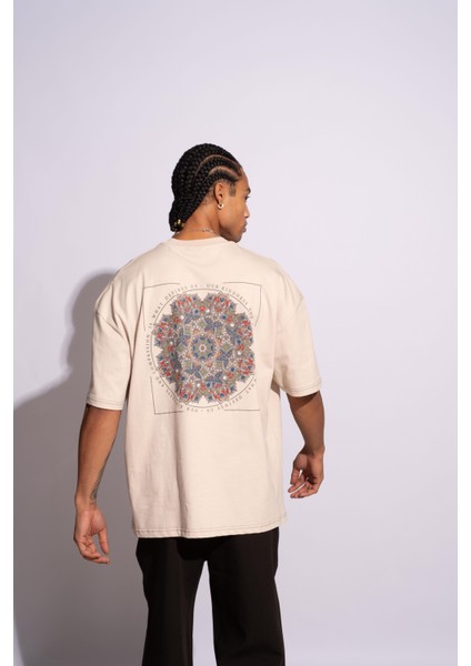 Erkek Oversize T-Shirt Mandela Bej fırsatları