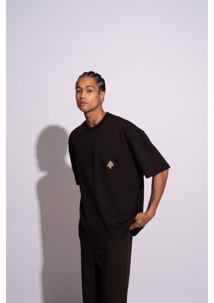 Erkek Oversize T-Shirt Mantar Siyah indirimleri
