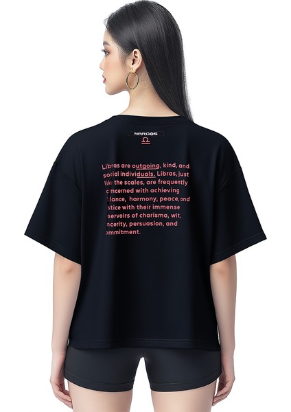 Kadın Oversize Siyah T-Shirt Terazi Burcu