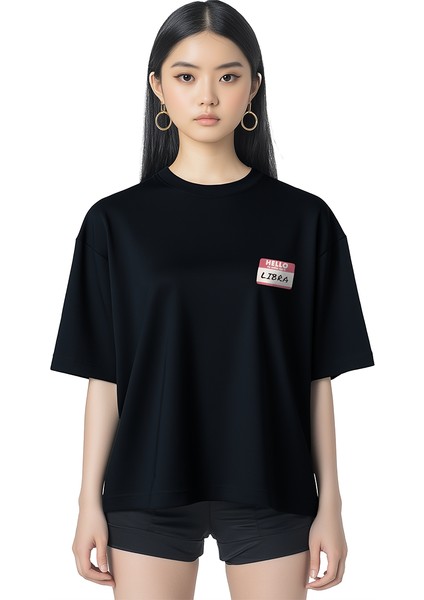 Kadın Oversize Siyah T-Shirt Terazi Burcu fiyatları