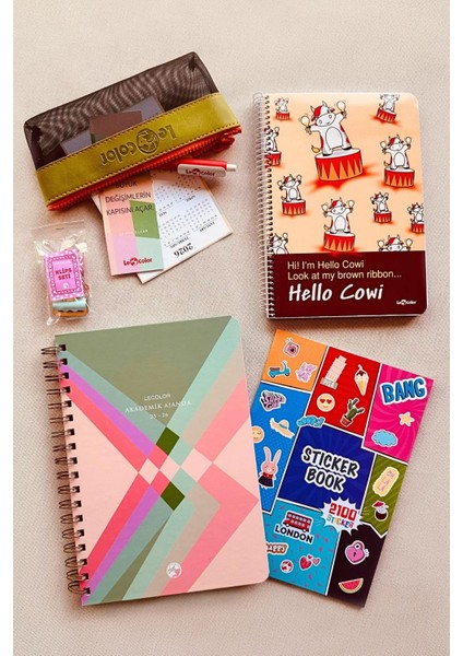 Akademik Ajanda Prism + Kareli A5 Defter + Sticker Book + Klips + Kalem Kutu + Kalem + Kitap Ayracı + Takvim