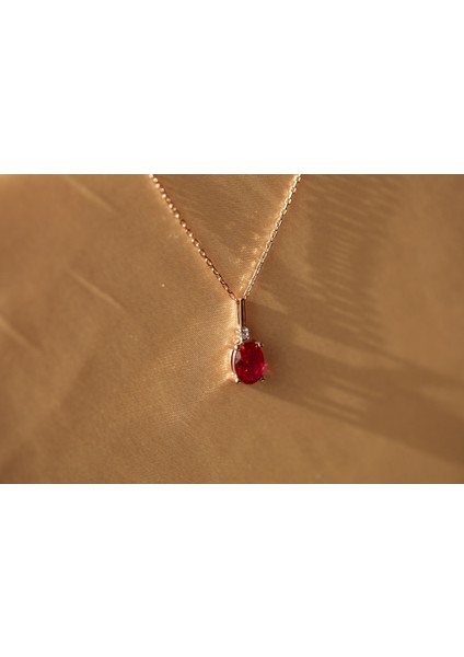 925 Ayar Gümüş Gerçek Pırlantalı Oval Yakut Kolye, Kadınlar Için Doğum Günü Veya Özel Gün Hediyesi