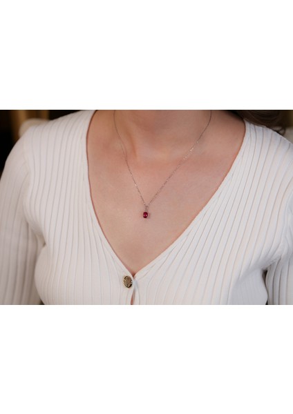 925 Ayar Gümüş Gerçek Pırlantalı Oval Yakut Kolye, Kadınlar Için Doğum Günü Veya Özel Gün Hediyesi