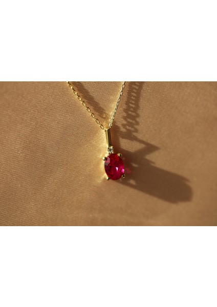 925 Ayar Gümüş Gerçek Pırlantalı Oval Yakut Kolye, Kadınlar Için Doğum Günü Veya Özel Gün Hediyesi