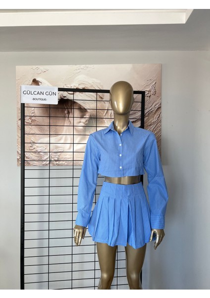 Pileli Şort Etek ve Gömlekli Takım modelleri