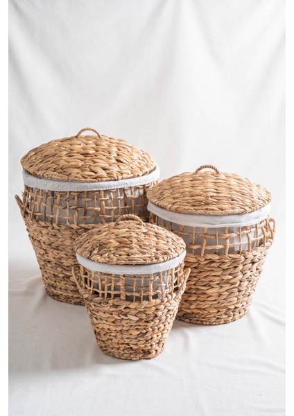 Soléa Hasır 3'lü Kapaklı Sepet Seti