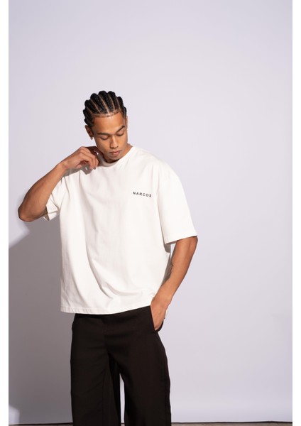 Erkek Oversize T-Shirt Arabic Beyaz fırsatları