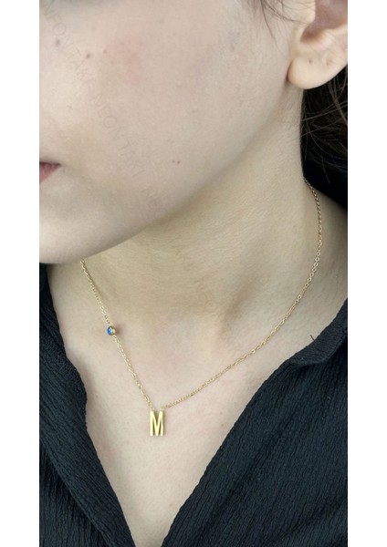 M Harfli, Nazar Figürlü, Paslanmaz Çelik Kolye 280, Altın Renk