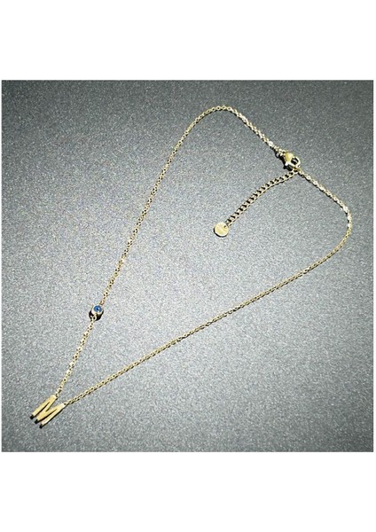 M Harfli, Nazar Figürlü, Paslanmaz Çelik Kolye 280, Altın Renk fırsatları