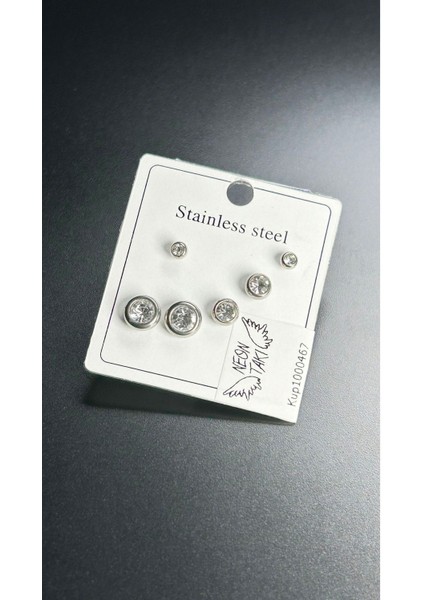 Zirkon Taşlı, Çoklu, Paslanmaz Çelik Küpe 467, Gümüş Renk fiyatları