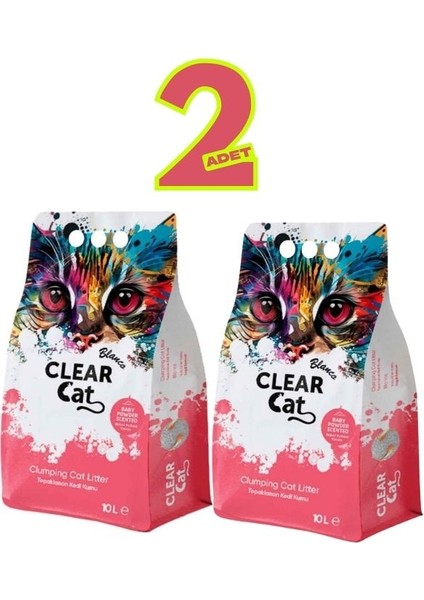 2 Adet 10 Lt. Bebek Pudrası Kokulu Topaklanan Bentonit Kedi Kumu