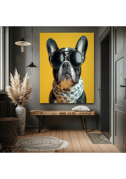 Bandanalı Köpek Ev Duvar Salon Güzellik Salonu Ofis Dükkan Dekarasyon Kanvas Tablo