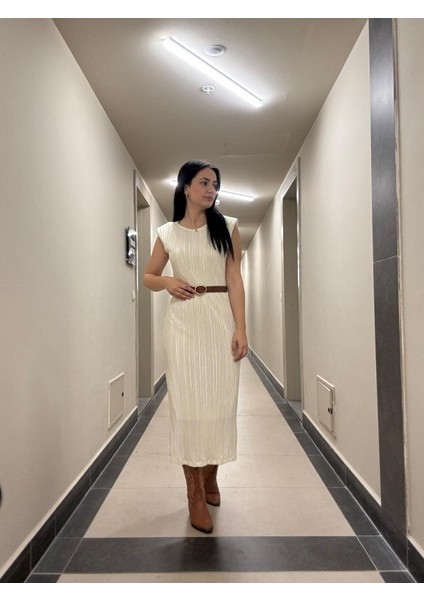 Maxi Boy Vatkalı Astarlı Krinkıl Elbise