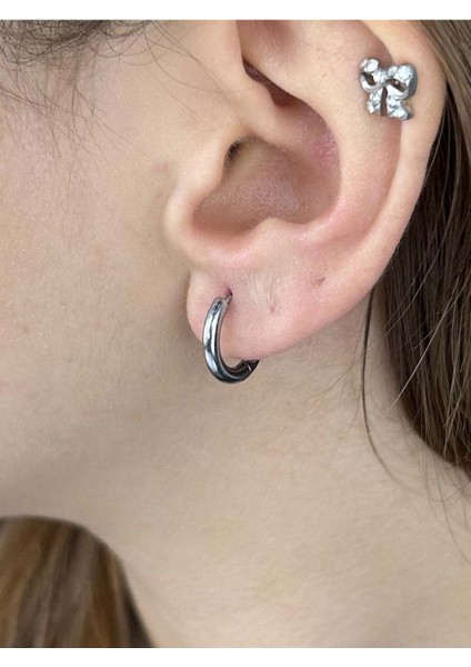 Halka Model, Paslanmaz Çelik Küpe 344, Gümüş Renk