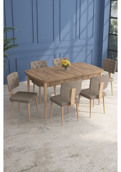 Lars Atlantik 80X132 Açılabilir Mdf Masa Yemek Odası Takımı,mutfak Takımı 6 Adet Sandalye