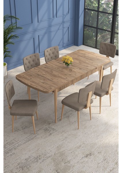 Lars Atlantik 80X132 Açılabilir Mdf Masa Yemek Odası Takımı,mutfak Takımı 6 Adet Sandalye fiyatları