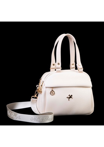 Kadın Çok Gözlü El Omuz ve Çapraz Çantası ( 25X20 Cm) Krem Victoria